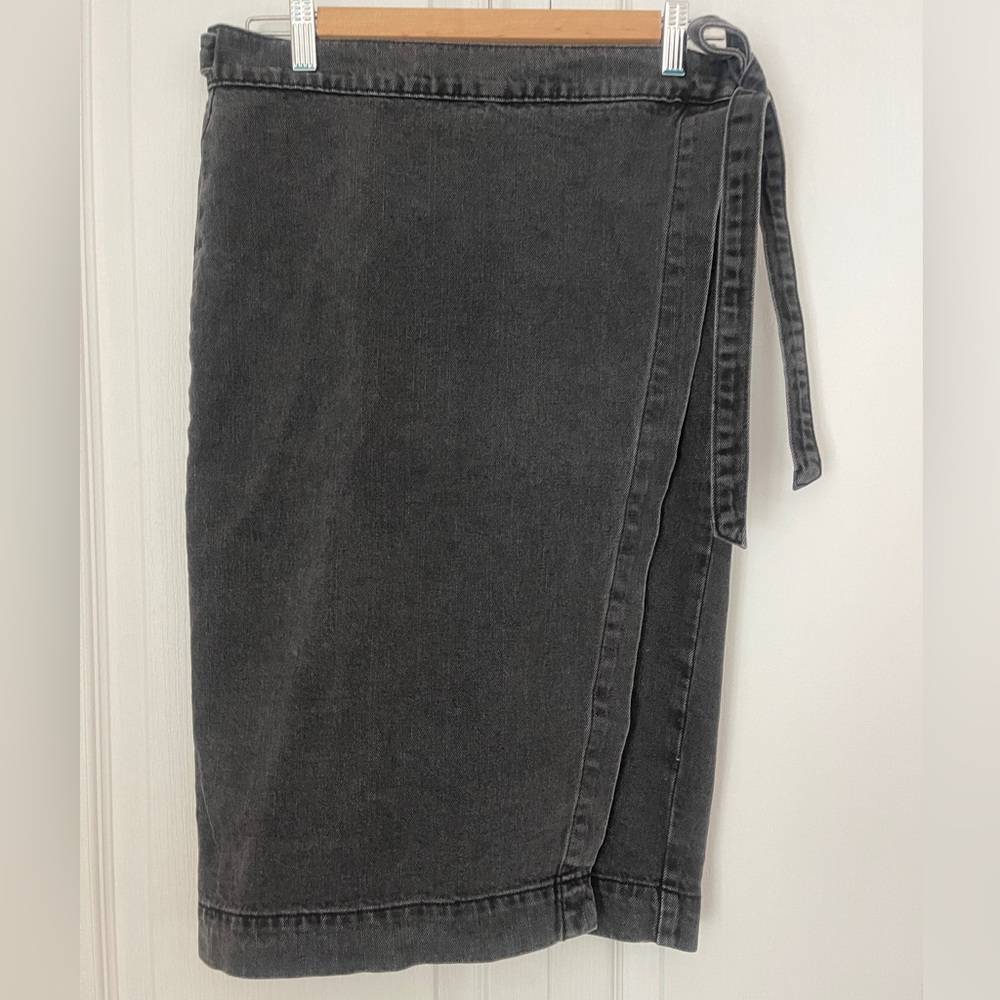 Madewell Black Denim wrap around pencil skirt